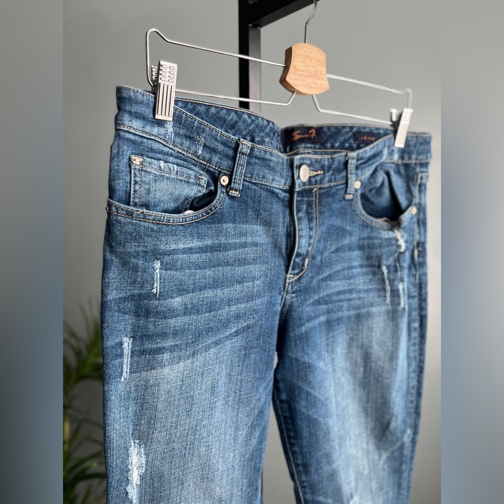 Seven7 Skinny Distressed Stretch, Women's Jeans Pants, medium blue size 12 - Picture 3 of 6